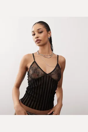 COLLUSION Striped sheer lace detail cami in
