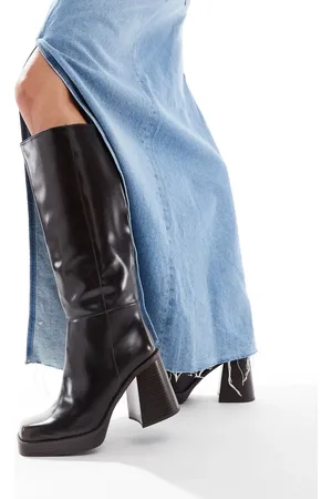 Stradivarius Square toe heeled boot in brown