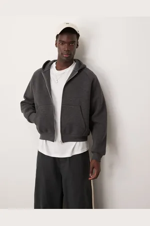 ASOS Scuba boxy oversized zip up hoodie in washed black