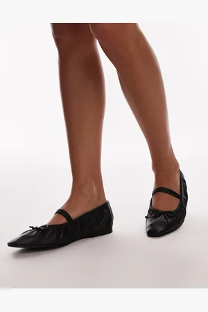 Topshop Chia leather ruched ballet flats with strap in