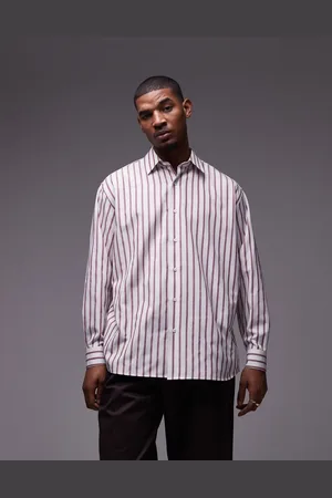 Topman Long sleeve oversized striped shirt in brick