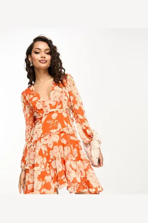 EVER NEW Backless floral skater mini dress in orange