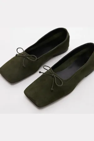 ASOS Lotus premium suede ballet flats in khaki