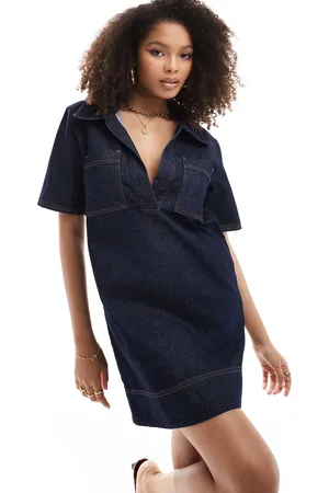 ASOS Denim collared A-line dress in mid