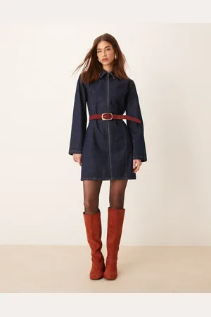 ASOS Denim zip down mini dress in indigo