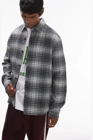 Topman Long sleeve brushed check shirt in