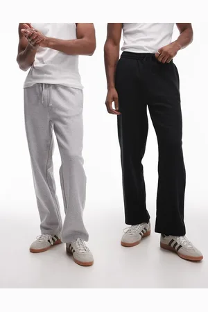 Topman 2 pack premium heavyweight straight leg sweatpants in black and gray heather