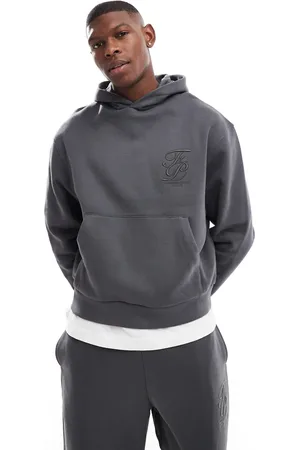 ASOS Boxy oversized hoodie with high build embroidery print in charcoal