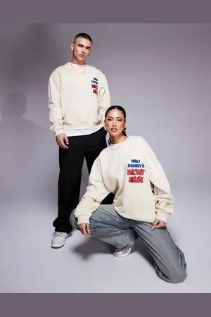 ASOS Disney unisex boxy oversized sweatshirt with Mickey Mouse & Minnie Mouse prints in heather