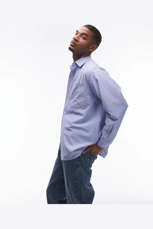 Topman Long sleeve oversized formal stripe shirt in light