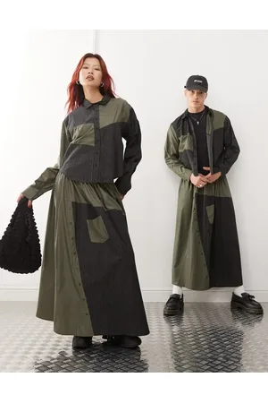 Reclaimed Genderless midi skirt in spliced pinstripe and nylon