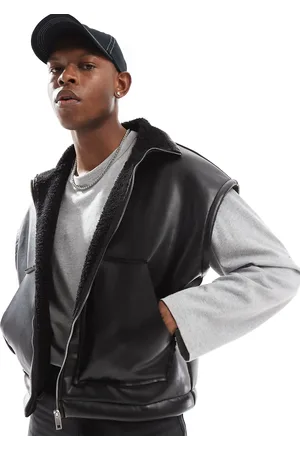 ASOS Oversized boxy faux leather borg lined vest in