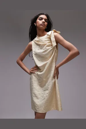 Topshop Tie shoulder jacquard mini dress in buttermilk
