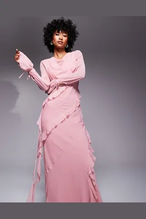 DASKA Chiffon ruffle maxi dress in light blush