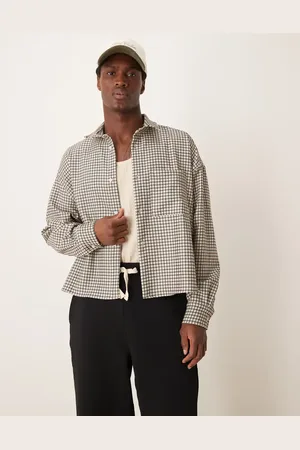 ASOS Volume oversized cropped shirt in neutral check