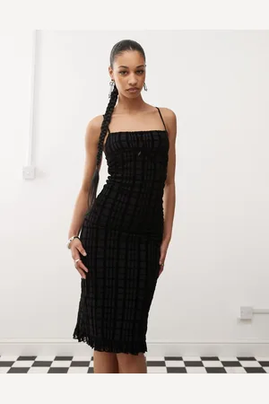 Motel Nateda flocked plaid midi cami dress in