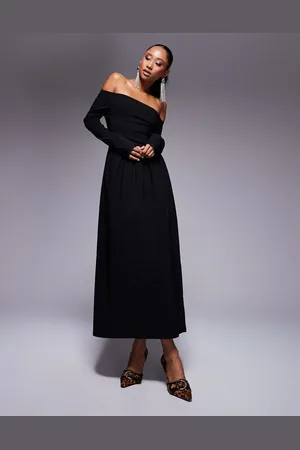 ASOS Bengaline long sleeve bardot midi dress in