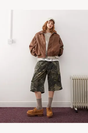 Lioness Leather look contrast stitch bomber jacket in washed