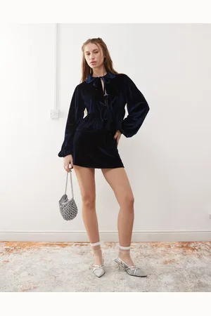 Reclaimed Velvet party mini skirt in navy - part of a set