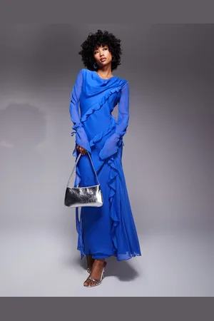 DASKA Chiffon ruffle maxi dress in cobalt