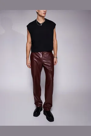 ASOS Faux leather straight leg pants in burgundy - part of a set