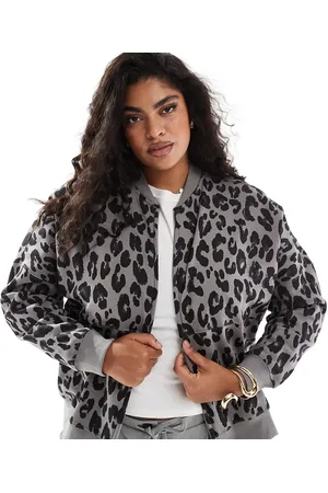 Yours Oversized jersey bomber jacket in gray leopard print