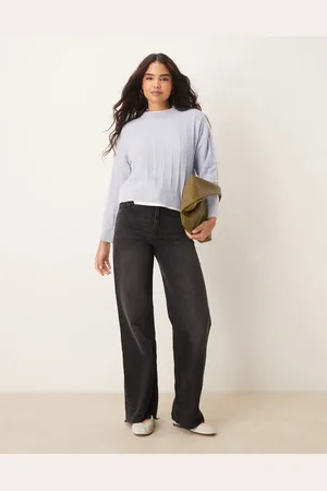 MANGO Wide ribbed round neck sweater in pale