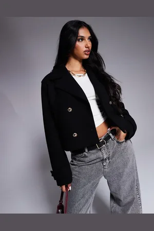 River Island Short double breasted wool look jacket in