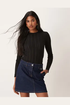 MANGO Mesh rib knit long sleeve t-shirt in