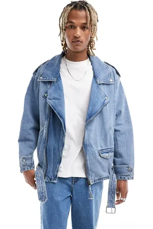 ASOS Oversized moto jacket in mid wash