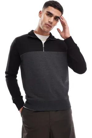French Connection French Connection color block half zip sweatshirt in black and gray