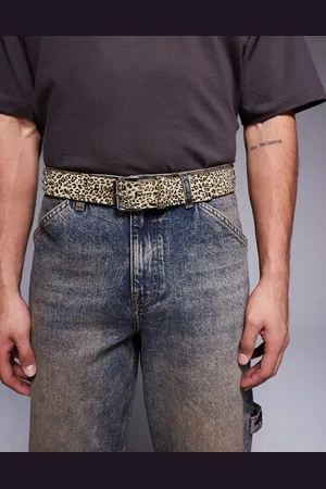 ASOS Faux leather leopard print belt with diamante studs in beige