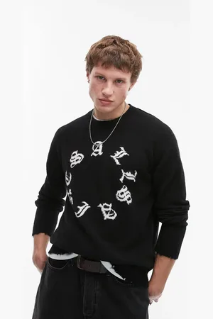 AllSaints Scripture logo knit sweater in