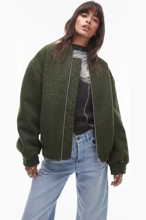 Topshop Boucle bomber jacket in khaki