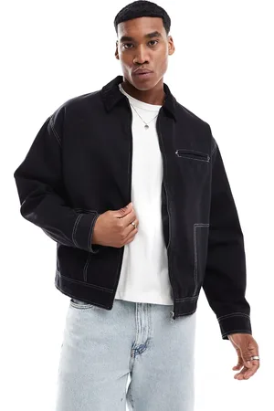 ASOS Boxy oversized cord collar harrington jacket with contrast stitch in