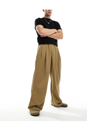 ASOS Baggy balloon chino with pleats in khaki