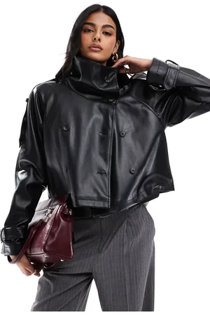ASOS Funnel neck leather look short trench coat in
