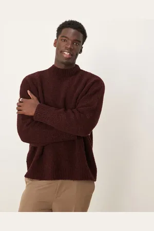 ASOS Super oversized boxy fit boucle knitted funnel neck sweater in burgundy