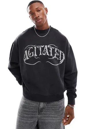 Pull&Bear Gothic printed sweatshirt in washed charcoal