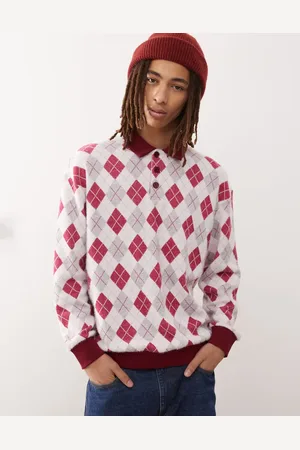 Reclaimed Knitted polo sweater in argyle print