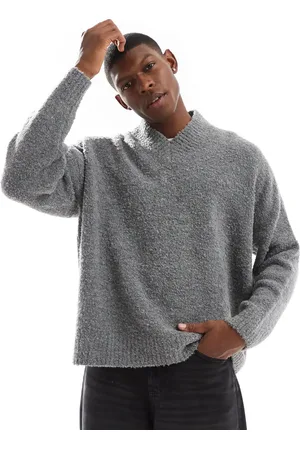 ASOS Super oversized boxy fit boucle knitted v neck sweater in