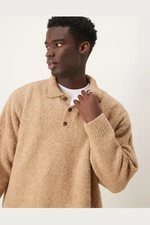 ASOS Oversized boxy fit boucle knitted polo sweater in beige