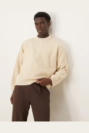 ASOS Super oversized boxy fit knitted texture crew neck sweater in ecru