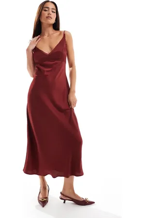 ASOS Lace trim cami midi slip dress in burnt