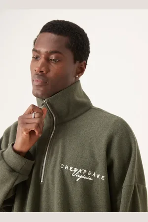 ASOS Oversized dropped shoulder cropped brushed rib funnel neck sweater with embroidery in khaki