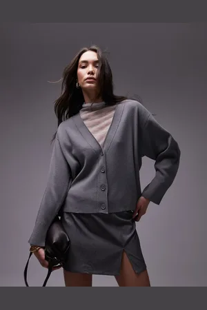 Topshop Relaxed fit knitted compact cardigan in gray