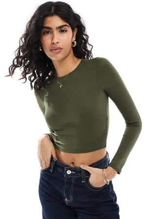 Stradivarius STR sculpt long sleeve T-shirt in light khaki