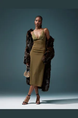 ASOS Lace cami midi dress in khaki