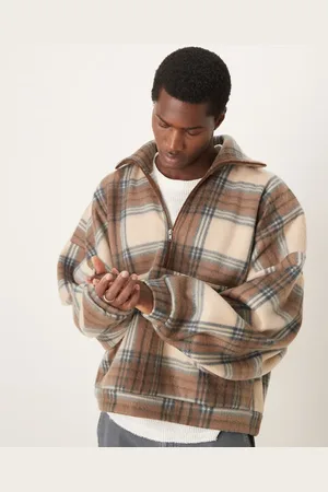 ASOS Extreme oversize boxy sweater with funnel neck in brown check