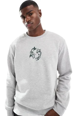JACK & JONES Oversized sweat with carp embroidery in light melange
